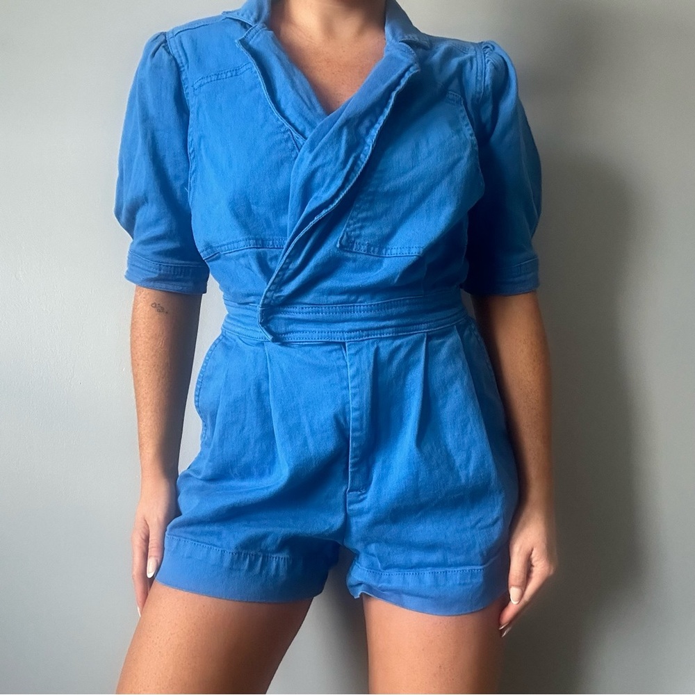 royal blue jean material romper